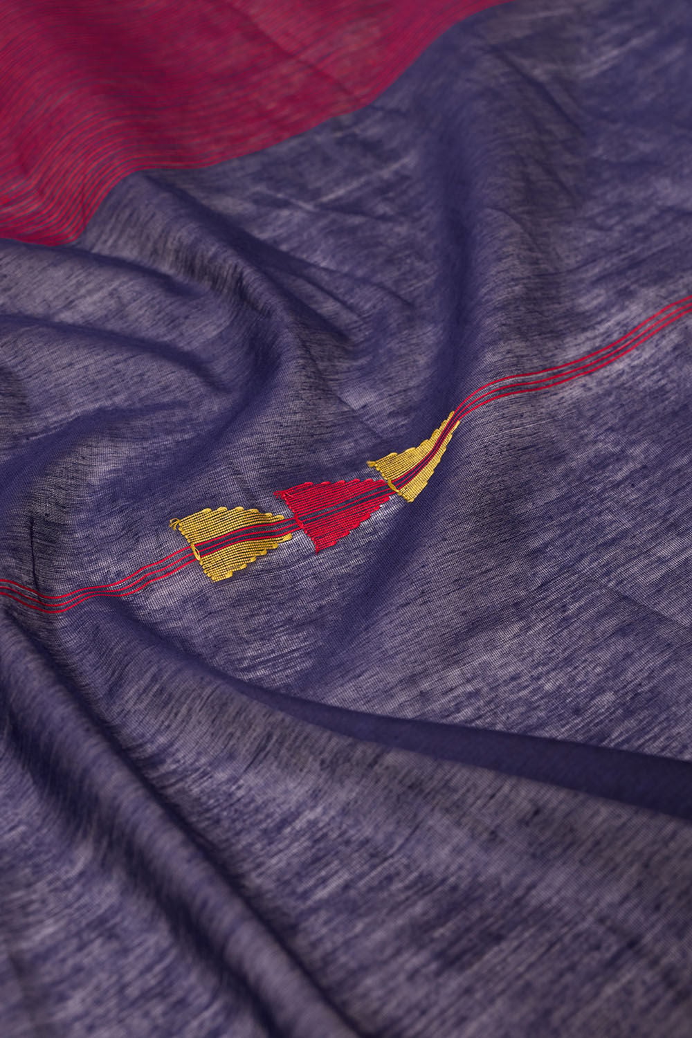 Dark Blue Bengal Pure Silk Cotton Jamdani Saree image number null