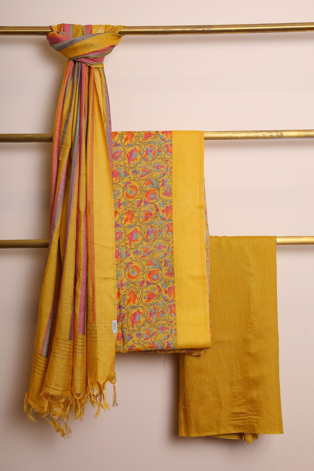 Yellow Pure Tussar Suit Set image number null