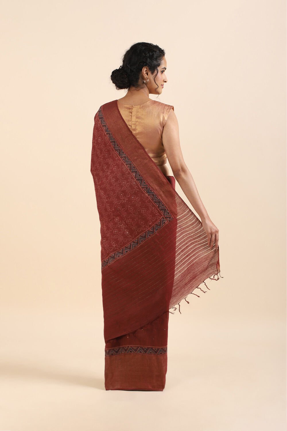 Red Pure Tussar Vanya Ajrakh Printed Saree image number null
