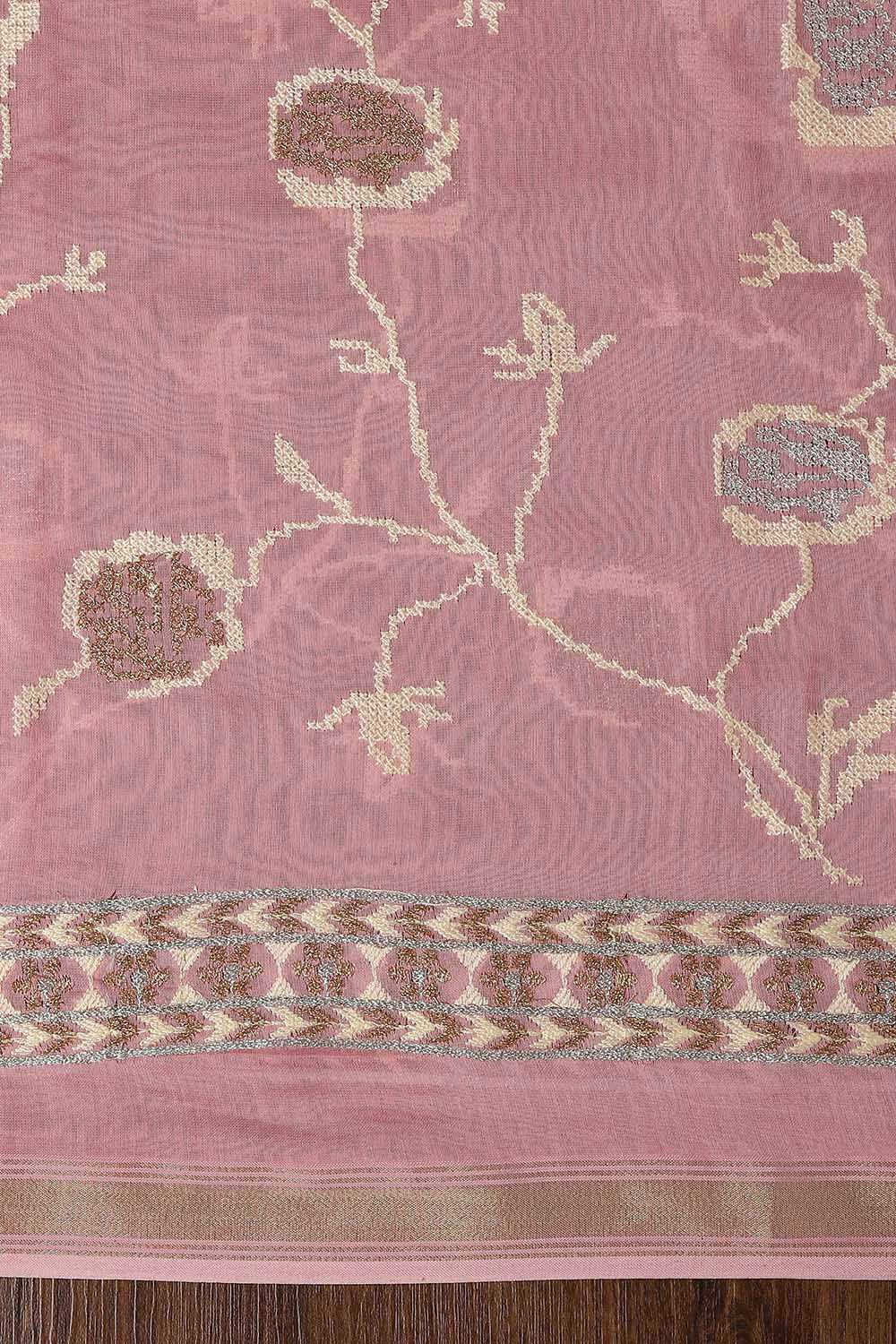 Light Pink Silk Cotton Embroidered Unstitched Suit Set image number null