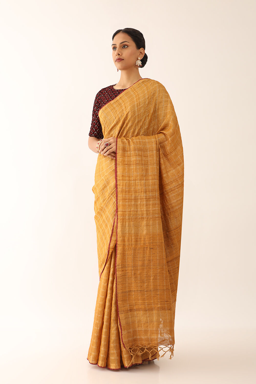 Mustard Pure Tussar Silk Embroidered Saree image number null