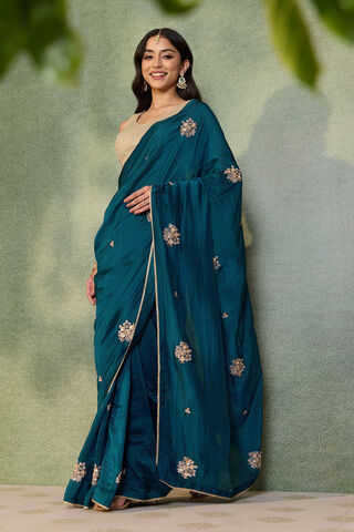 Blue Pure Viscose Embroidered Saree image number