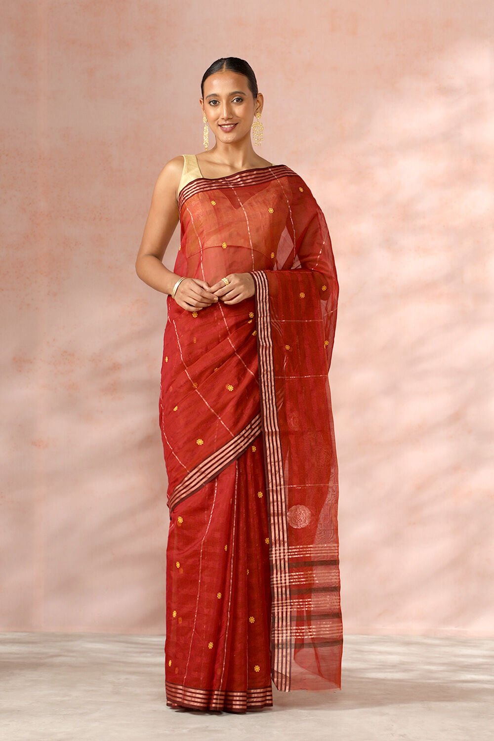 Red Chanderi Pure Silk Cotton Woven Saree image number null