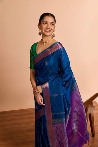 Blue Woven Soft Pure Silk Saree image number