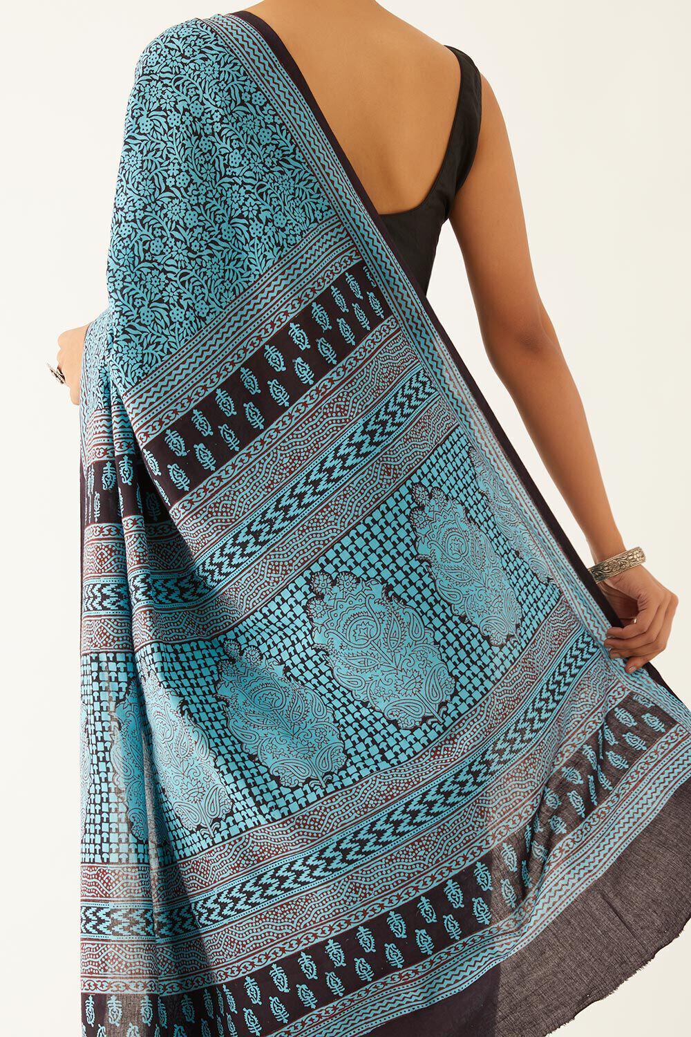 Light Blue Pure Cotton Bagh Printed Saree image number null