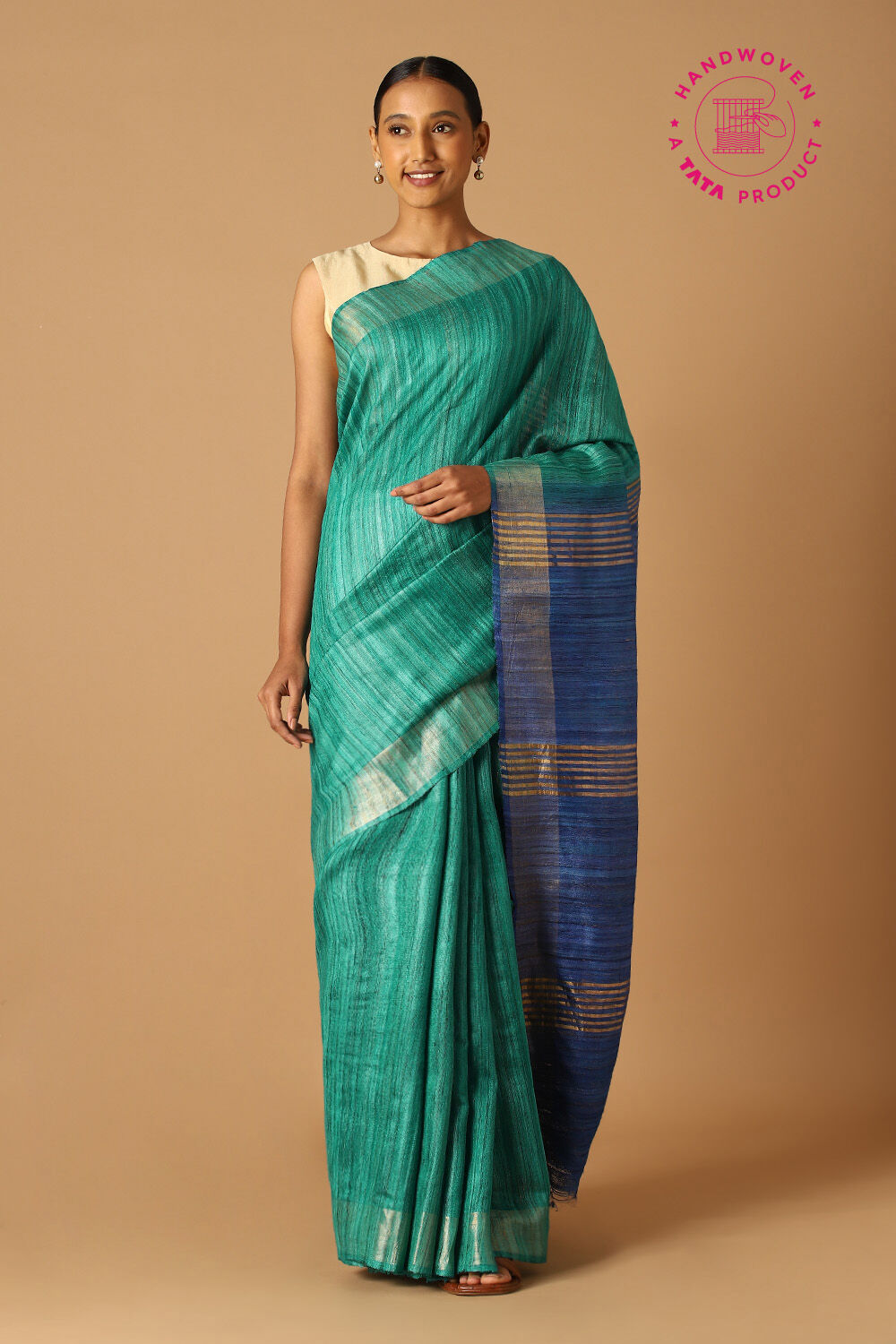 Green Pure Tussar Tie and Dye image number null