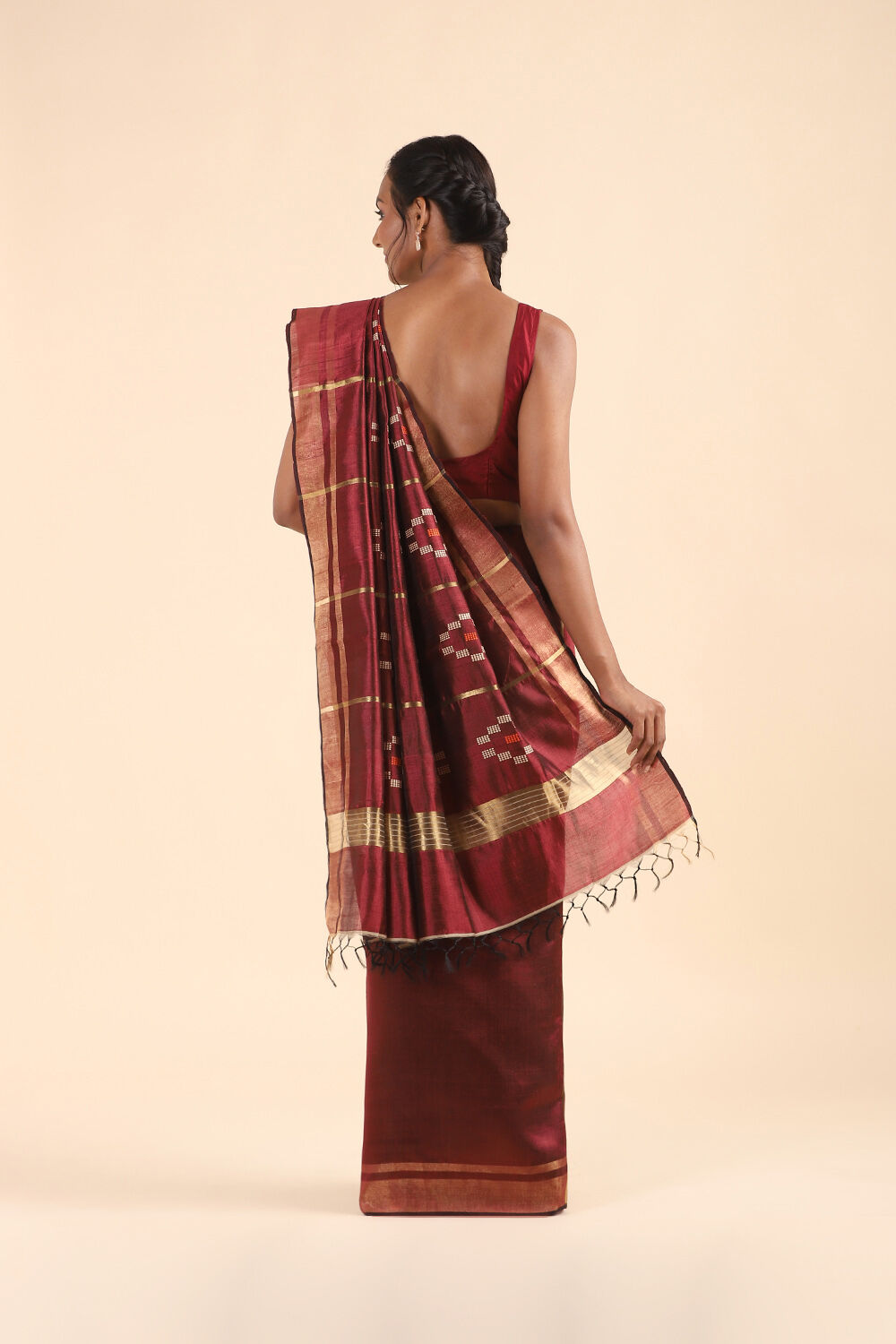 Dark Red Pure Tussar Silk Bhagalpuri Saree image number null
