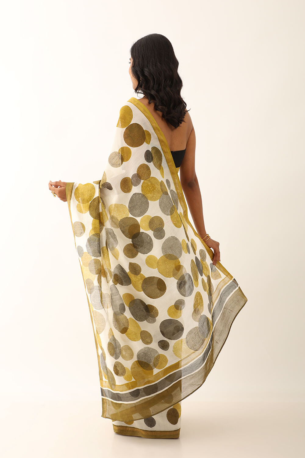 Off White Pure Silk Cotton Block Printed Saree image number null