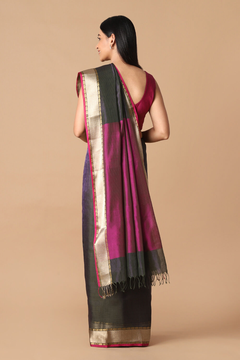 Purple Pure Cotton Tissue Maheswari Saree image number null