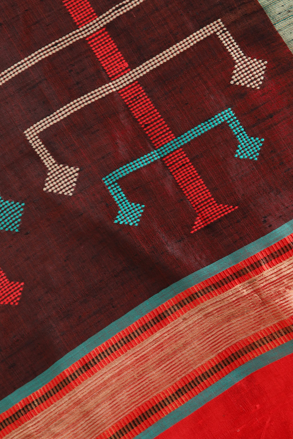 Red Pure Tussar Silk Bhagalpuri Saree image number null