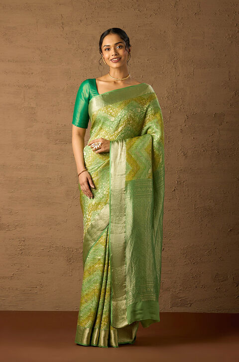 Green Woven Pure Silk Crepe Saree