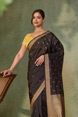 Black Silk Viscose Cutwork Banaras  Saree image number