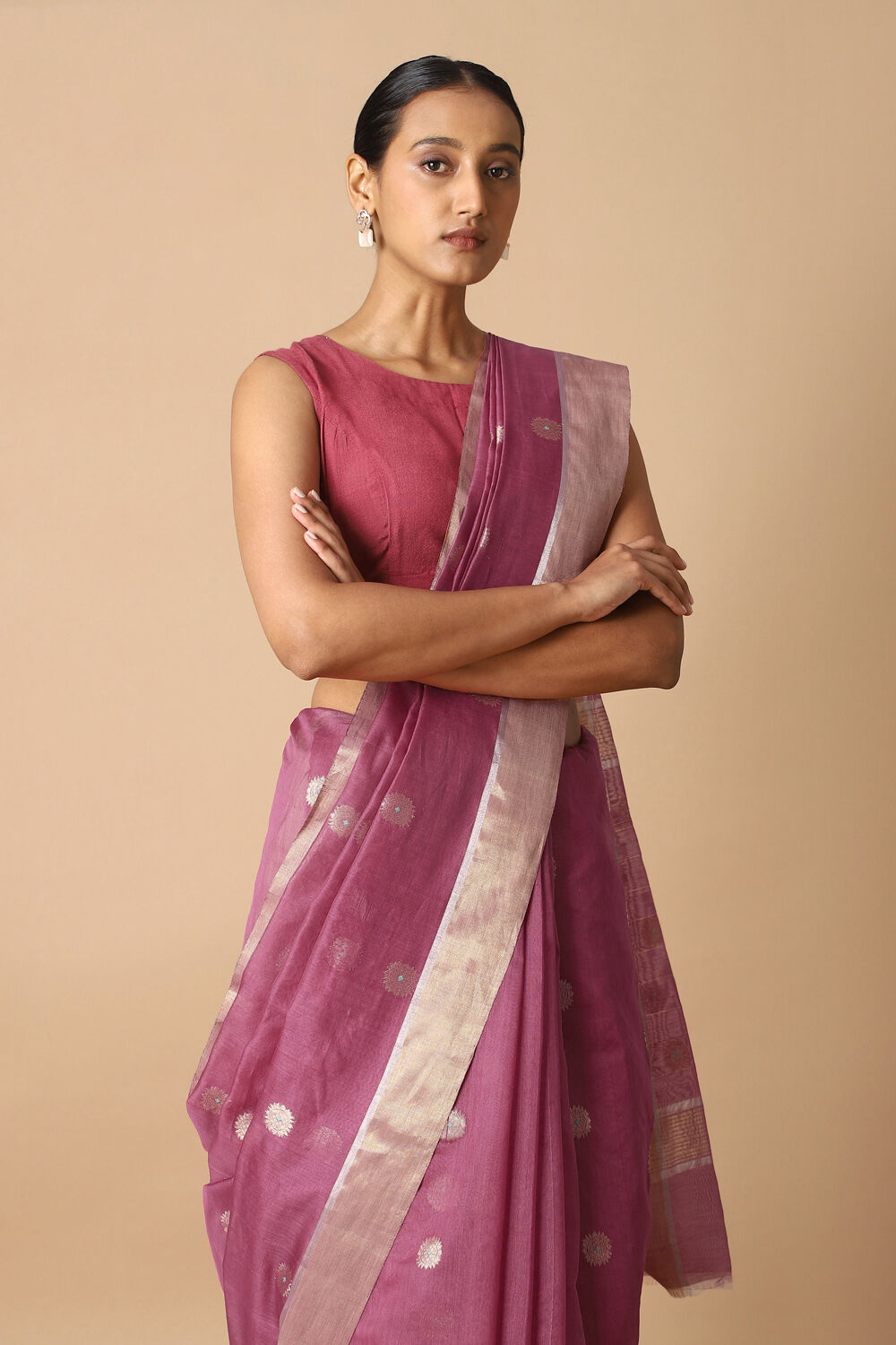 Dark Pink Pure Silk Cotton Chanderi Saree image number null