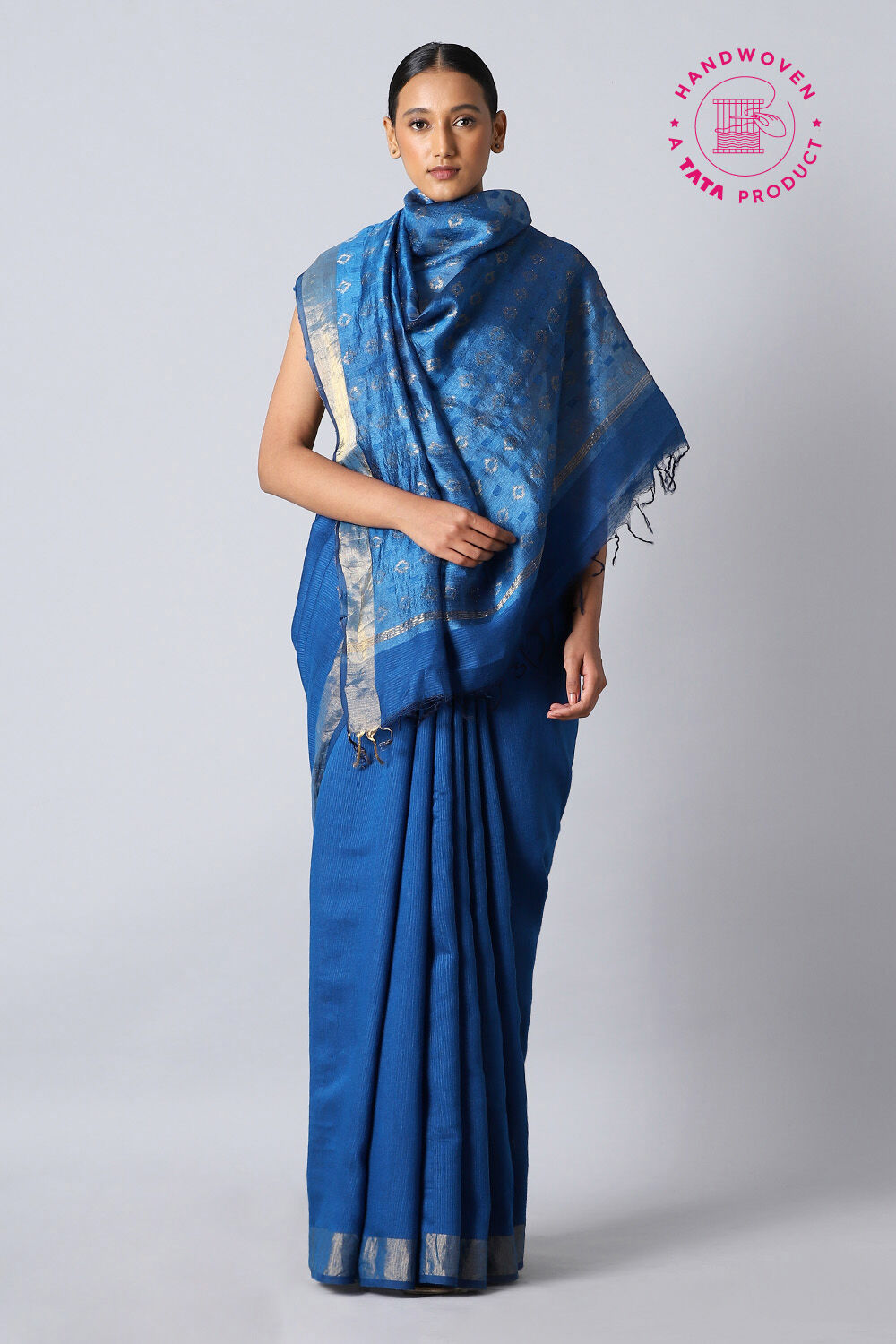 Blue Pure Silk Tussar Bhagalpuri Saree image number null