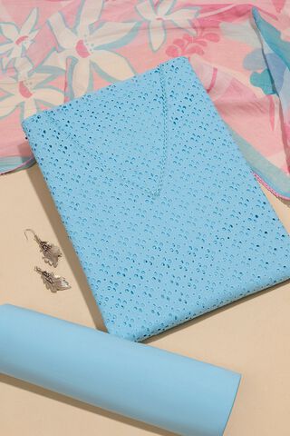 Light Blue Pure Cotton Schiffli Unstitched Suit Set