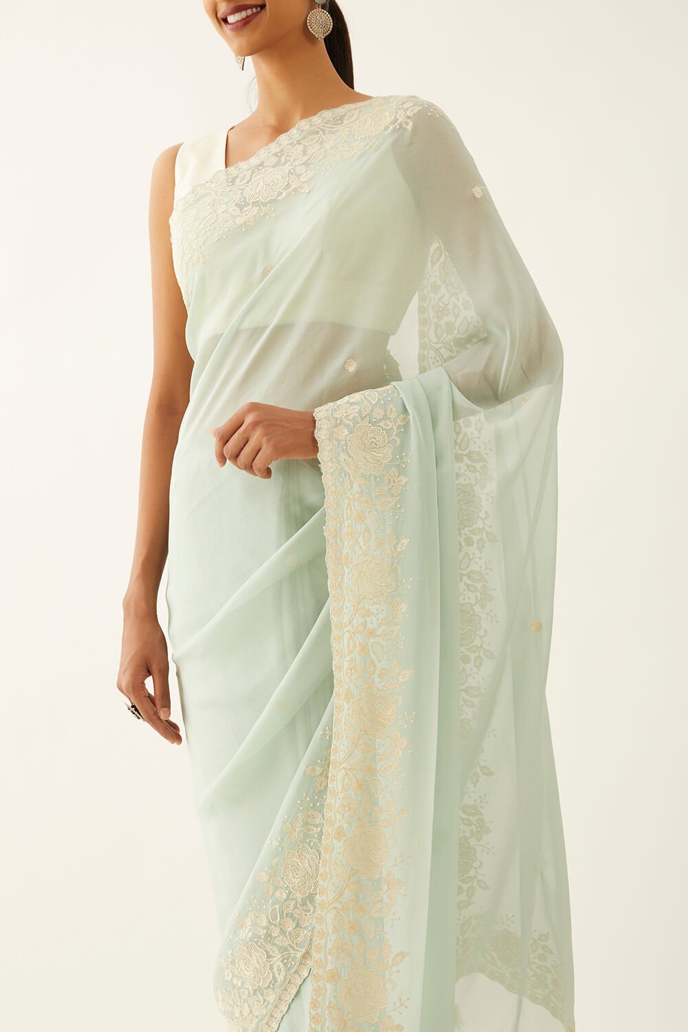 Light Blue Viscose Organza Embroidered Saree image number null