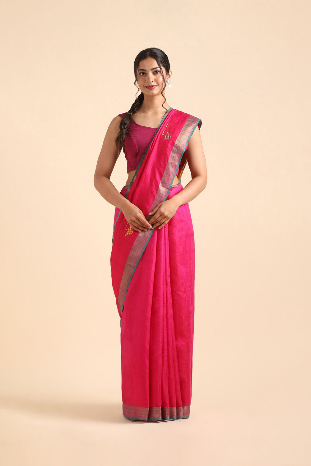 Pink Pure Tussar Silk Bhagalpuri Saree image number null