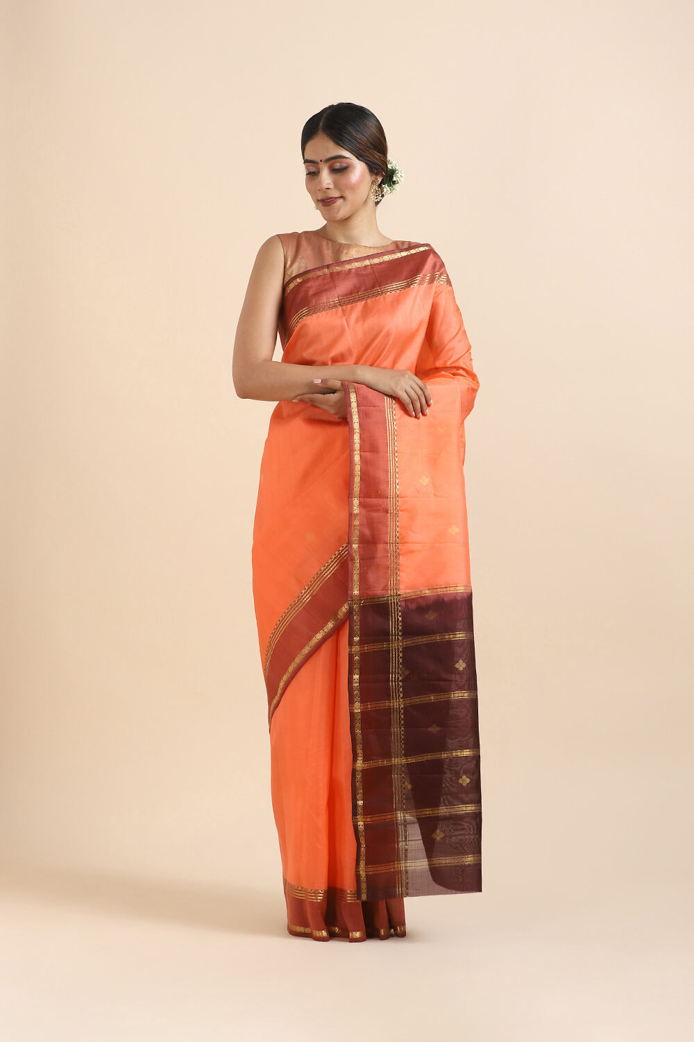 Light Orange Pure Silk South Saree image number null
