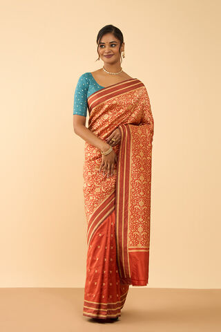 Dark Orange Pure Silk Cutwork Banarasi Saree thumbnail image number null