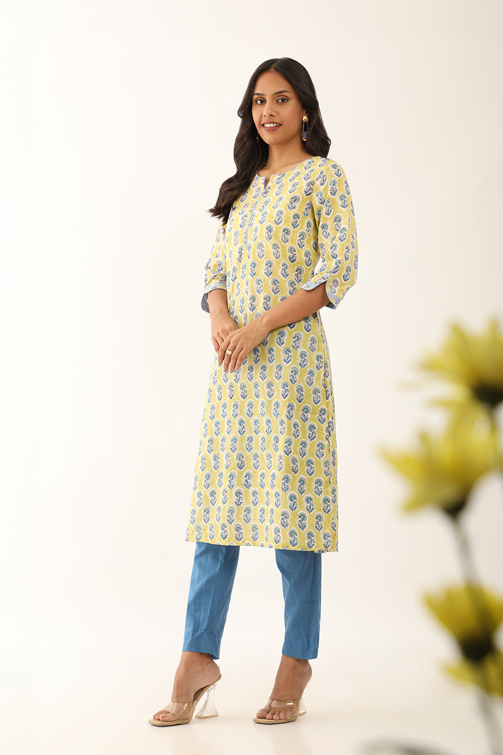 Yellow Pure Cotton Sanganeri Block Printed Kurta image number null