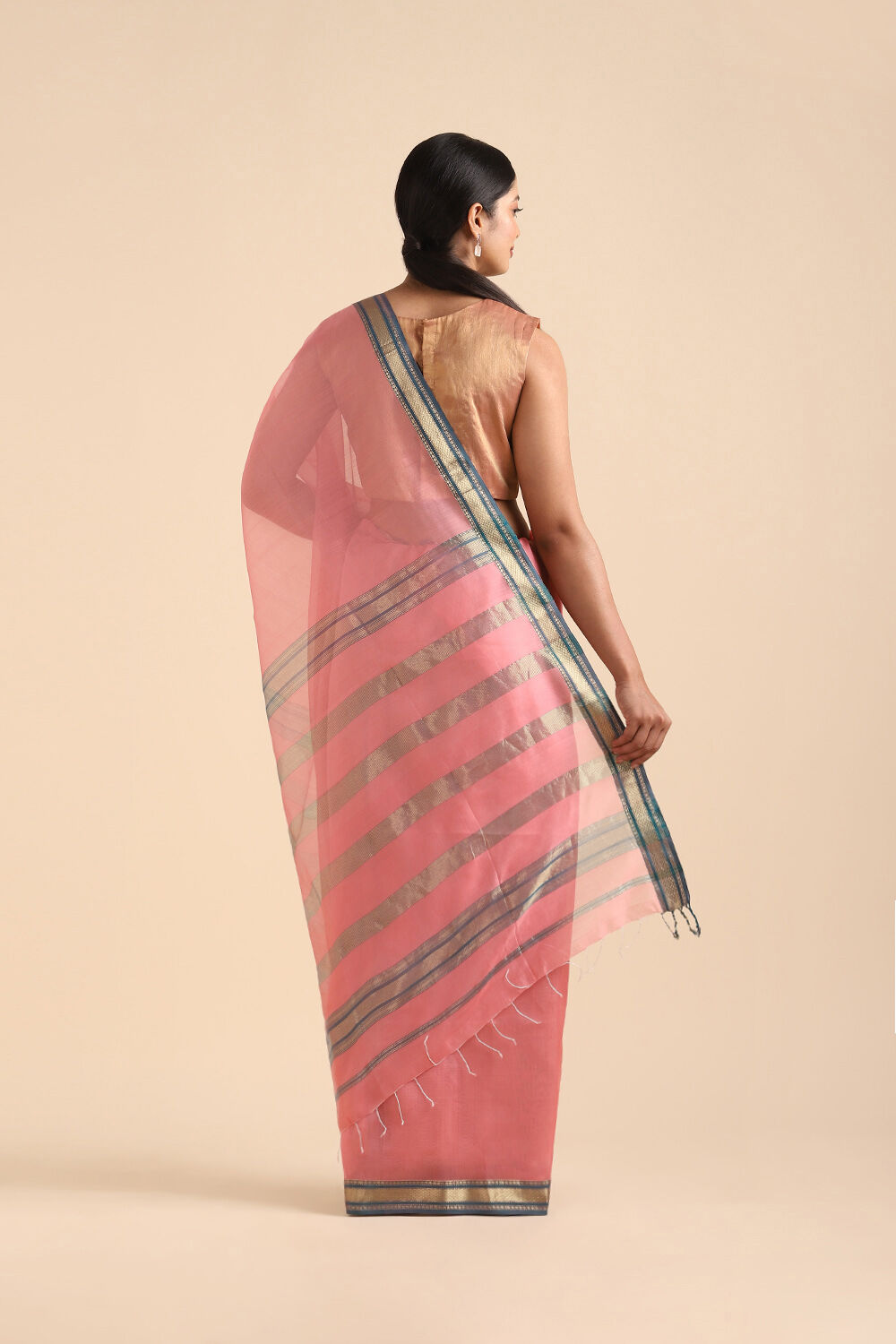 Light Pink Pure Silk Cotton Maheswari Saree image number null