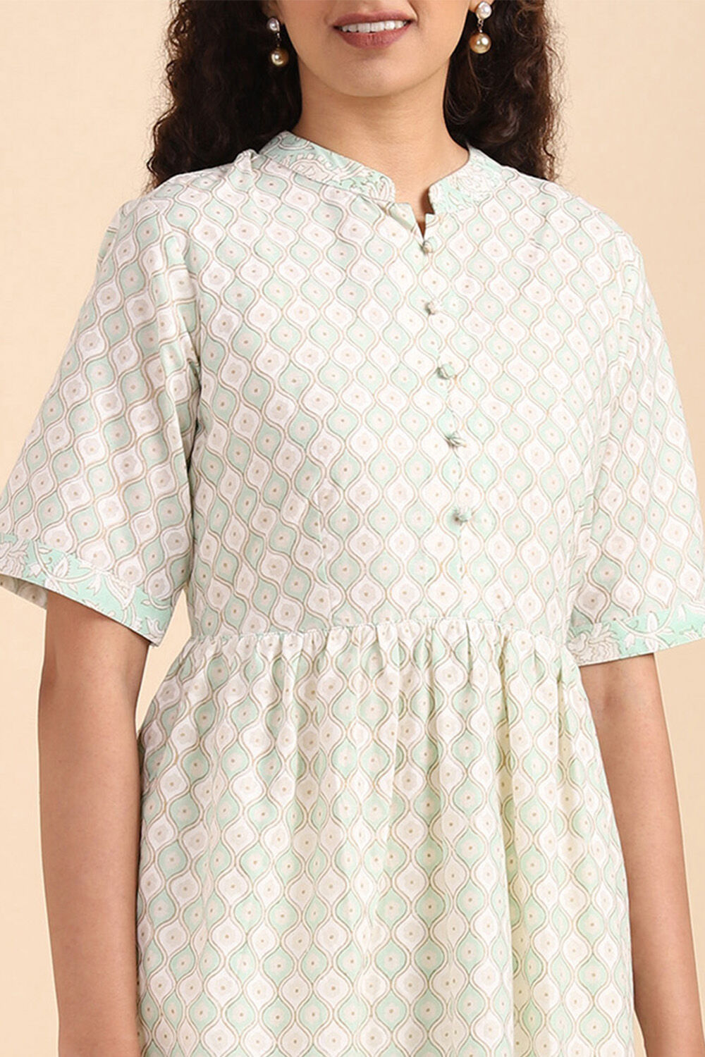 Light Green Cotton Block Printed Kurta image number null