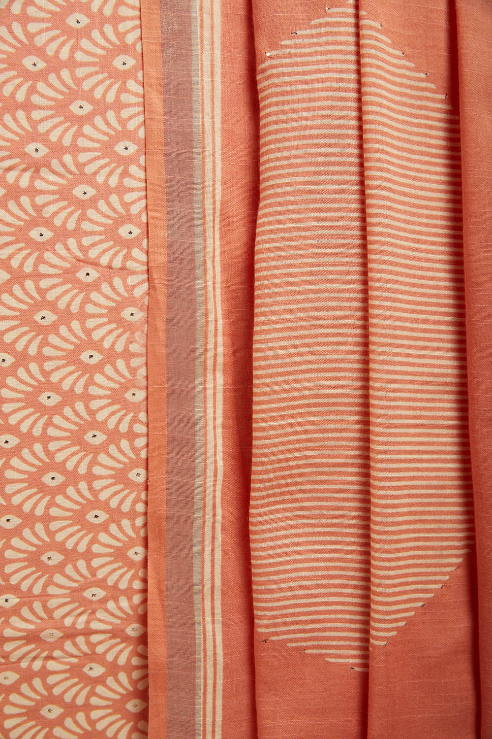 Orange Screen Printed Pure Cotton Linen Unstitched Suit Set image number null
