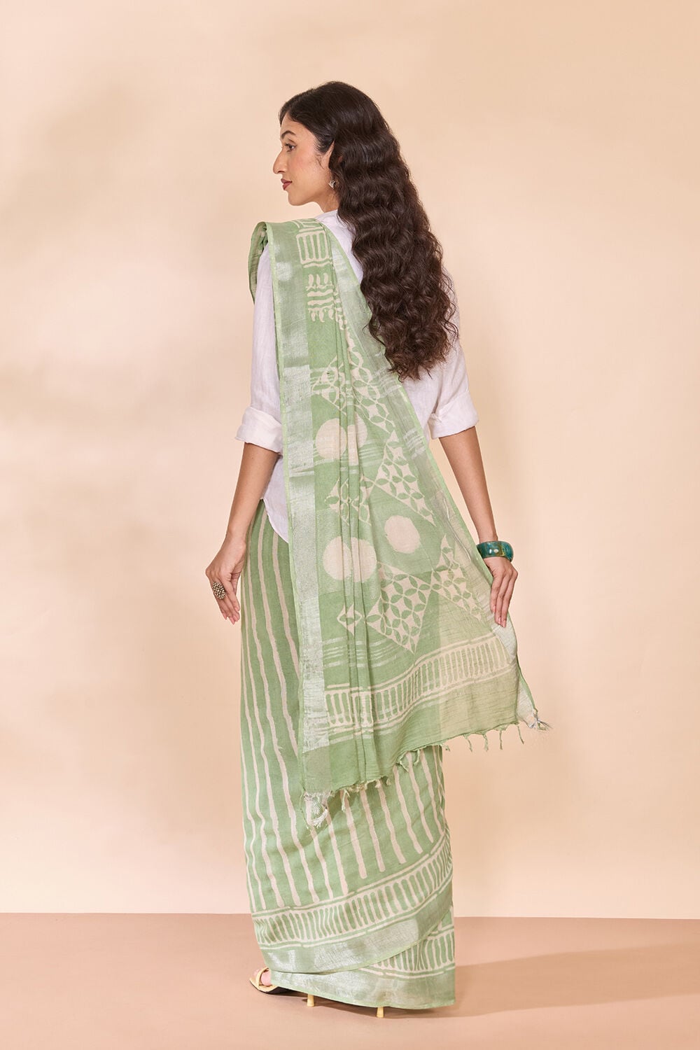 Green Bagru Viscose Cotton Dabu Block Printed Saree image number null