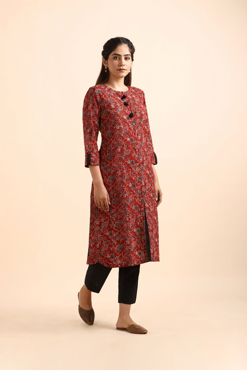 Red Ajrakh Block Printed Cotton Kurta image number null