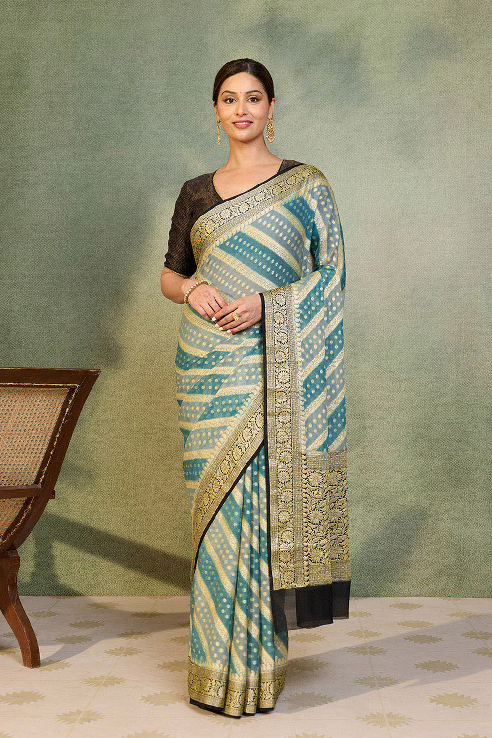 Blue Banaras Pure Silk Georgette Cutwork Saree image number null