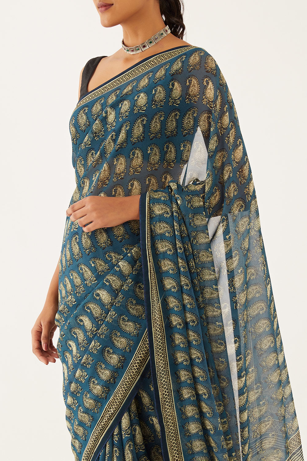 Grey Viscose Georgette Digital Printed  Saree image number null