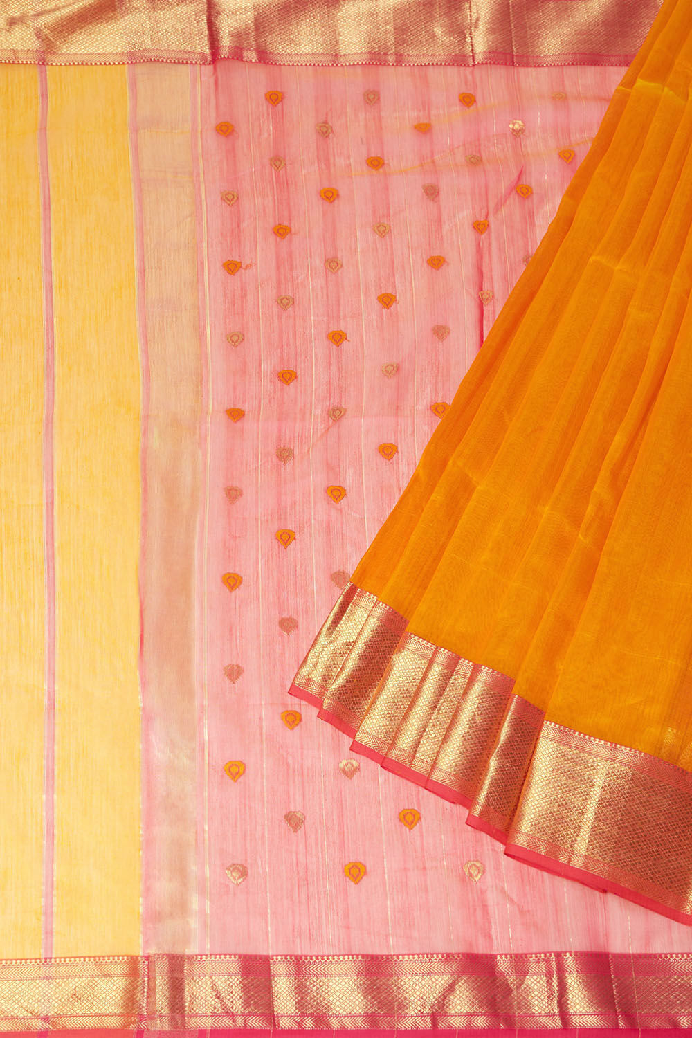 Yellow Pure Silk Cotton Maheswari Saree image number null