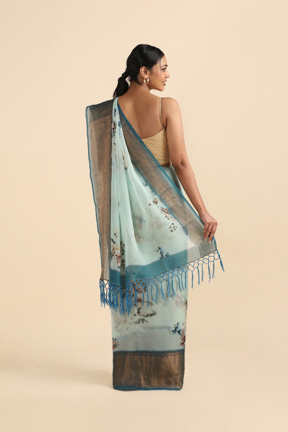 Light Blue Pure Silk Organza Digital Printed Saree image number null