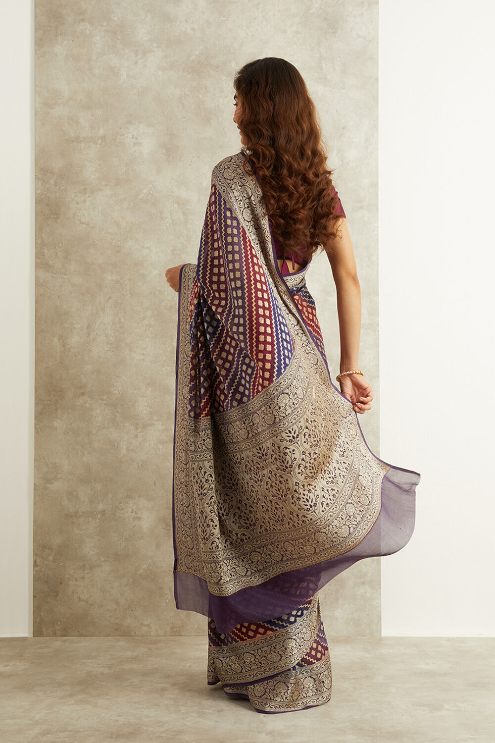 Purple Pure Silk Georgette Banarasi Cutwork Saree image number null