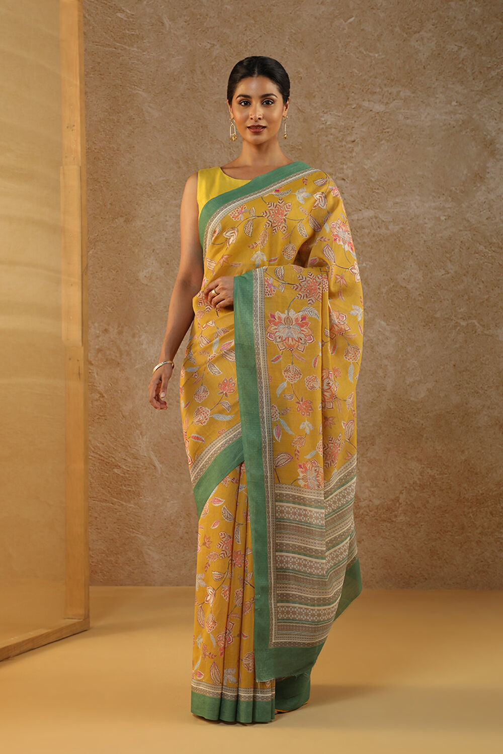 Yellow Rajasthan Screen Printed Pure Silk Cotton Saree image number null
