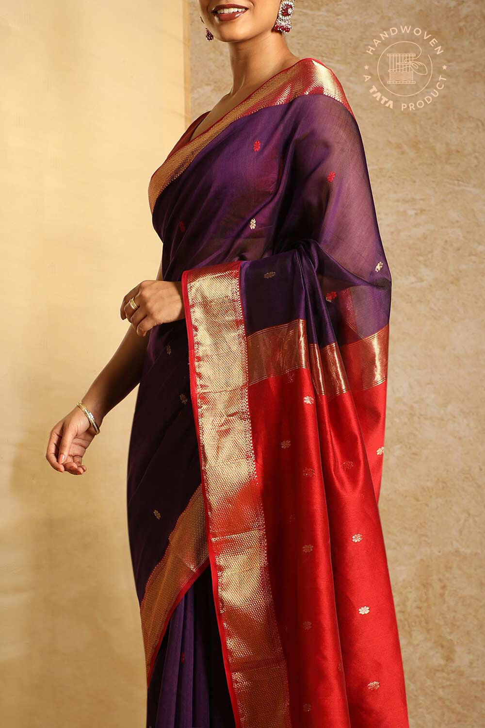 Purple Pure Silk Cotton Woven Maheshwari Saree image number null