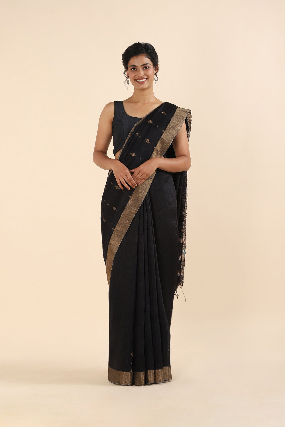 Black Pure Silk Vanya Jamdani Saree image number null