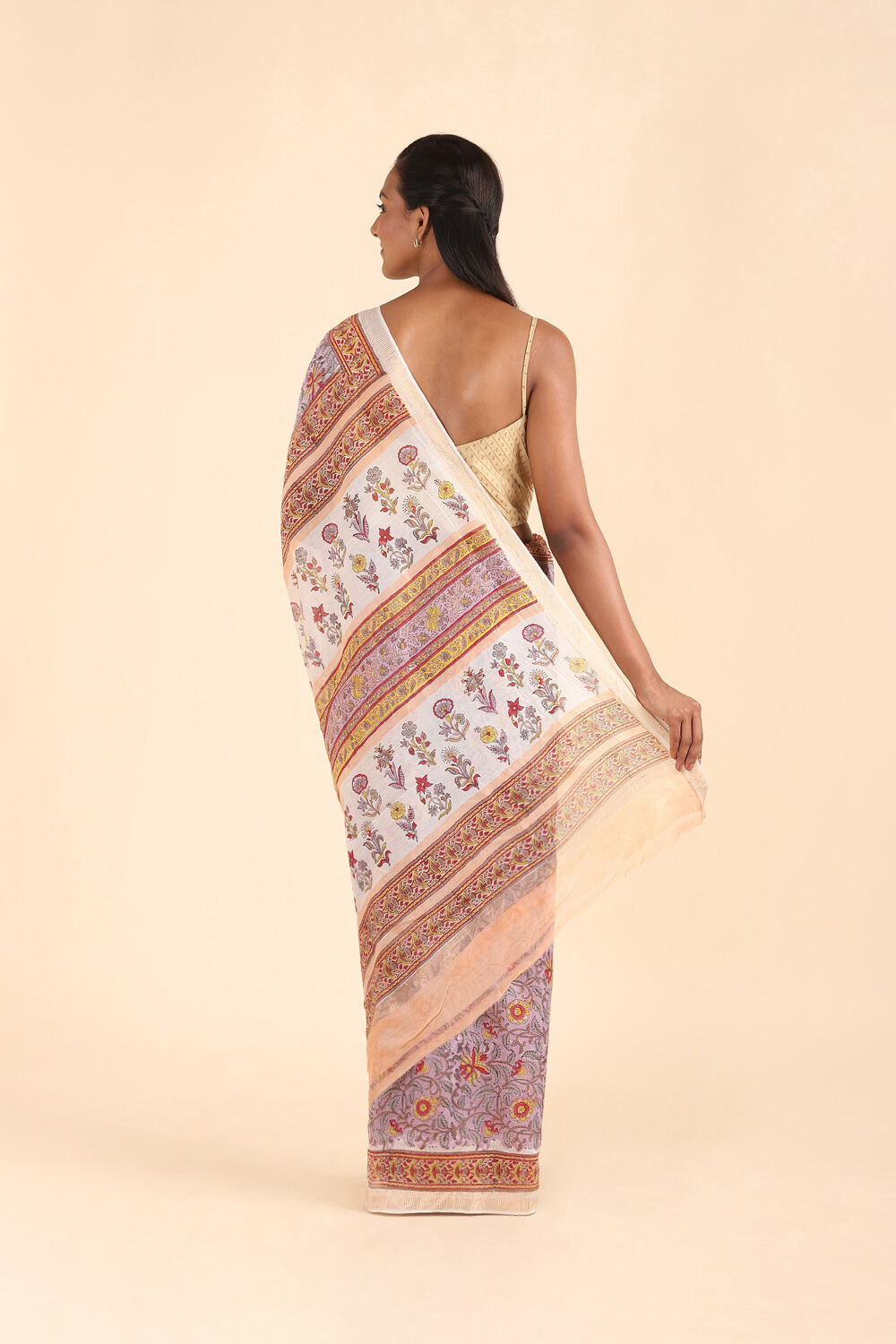 Light Violet Pure Silk Cotton Sanganeri Printed Saree image number null