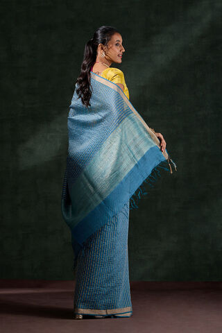Blue Pure Silk Linen Embroidered Saree thumbnail image number null