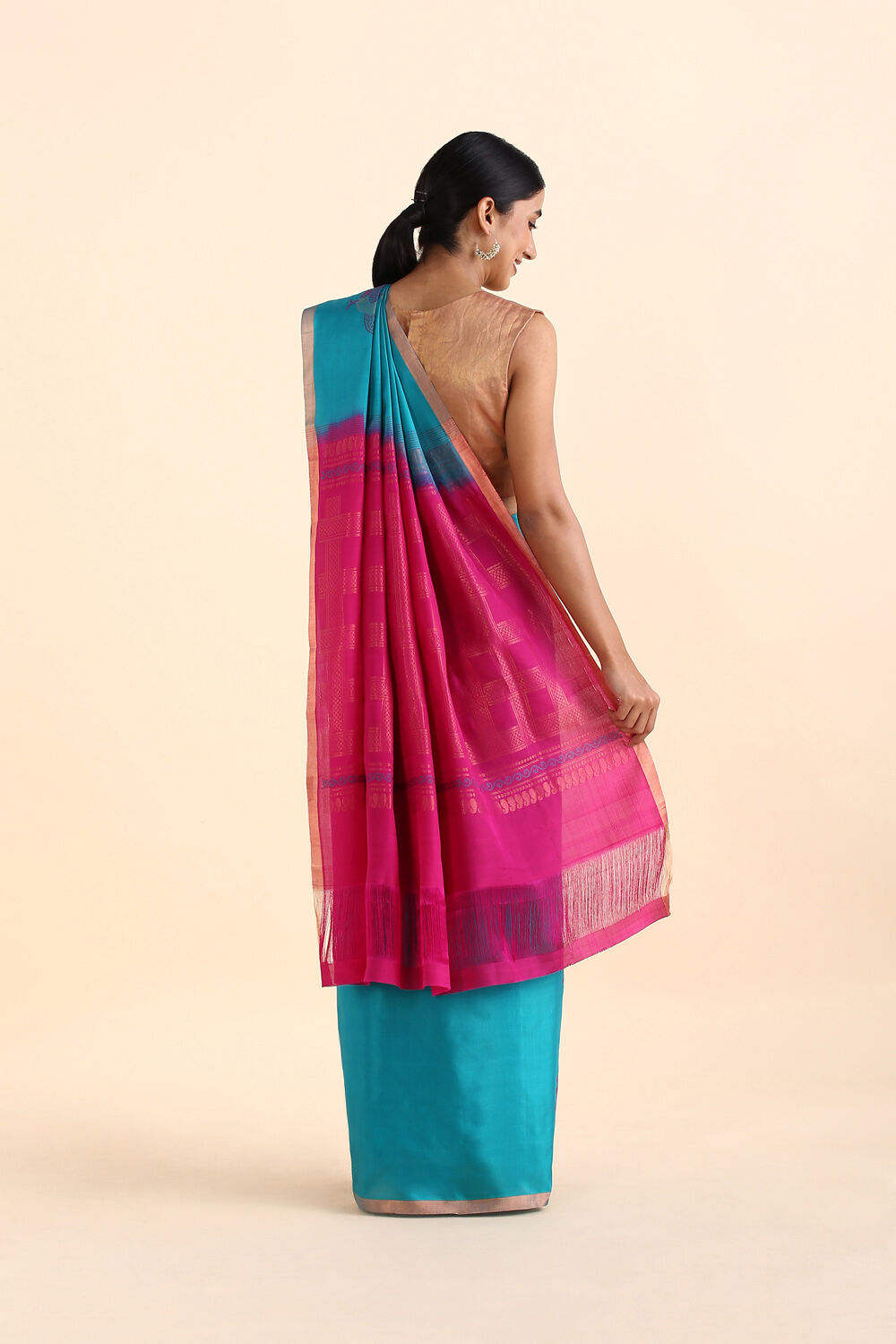 Blue Pure Silk Tencel South Saree image number null