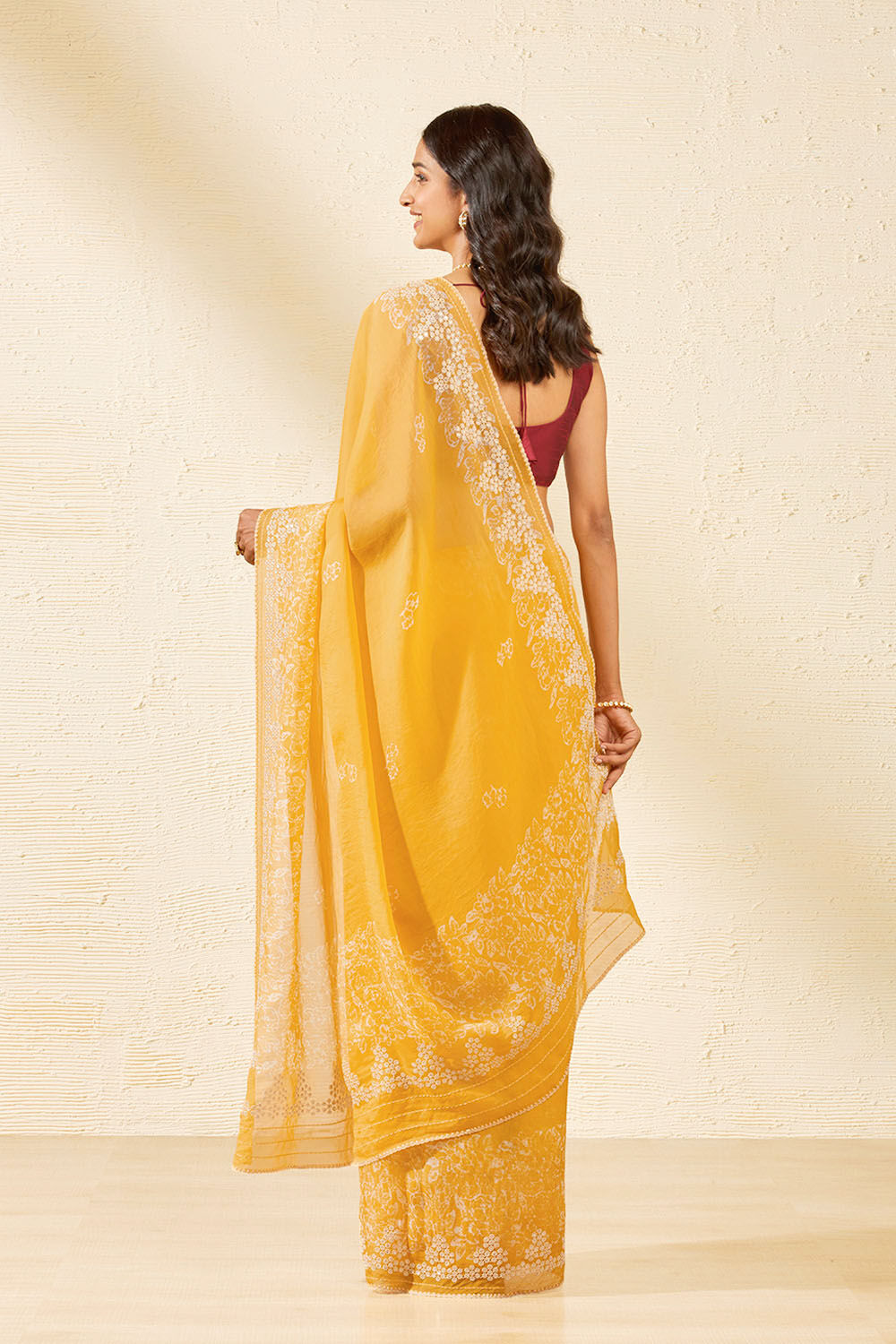 Yellow Tencel Embroidered Saree image number null