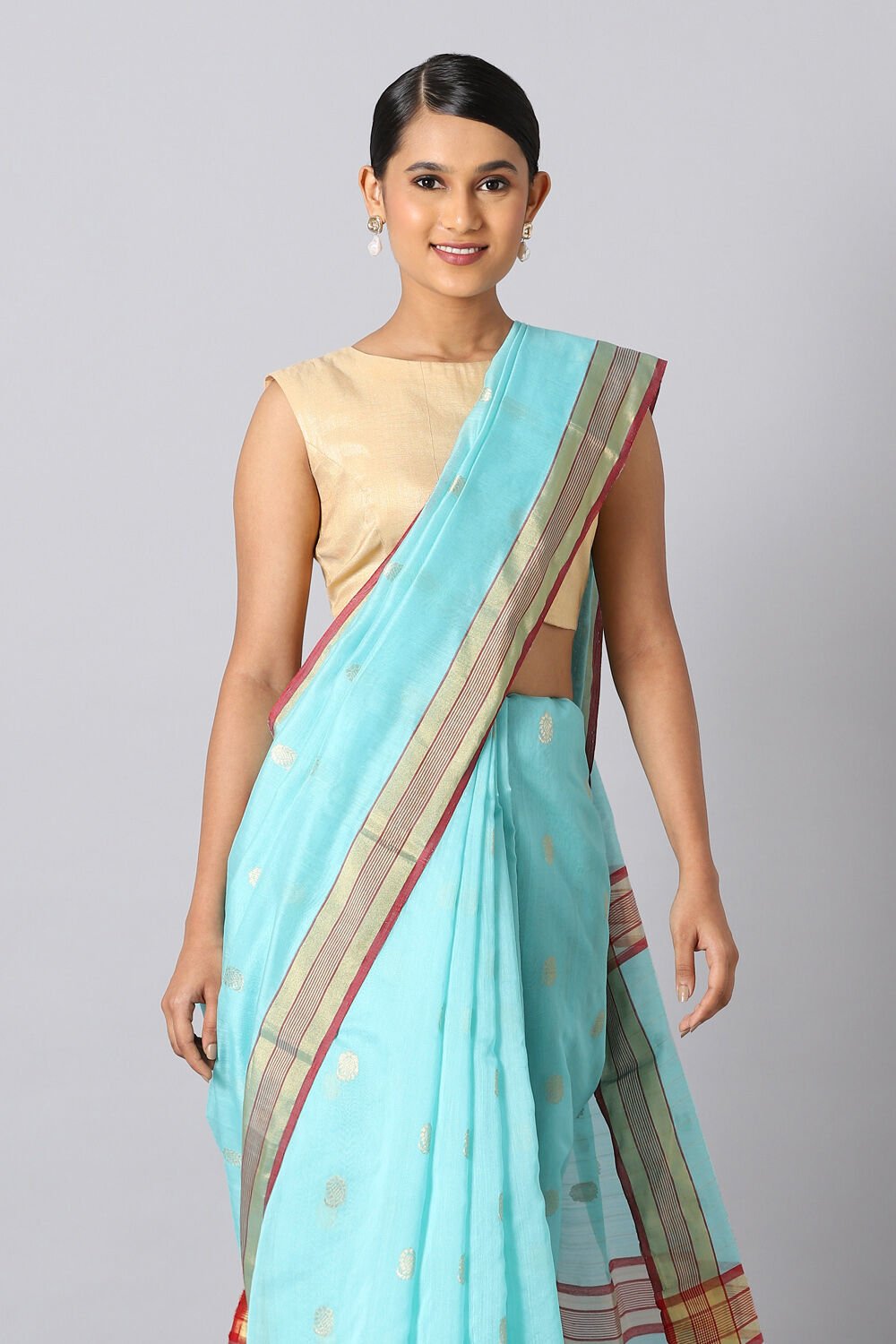 Light Blue Pure Silk Cotton Chanderi Saree image number null