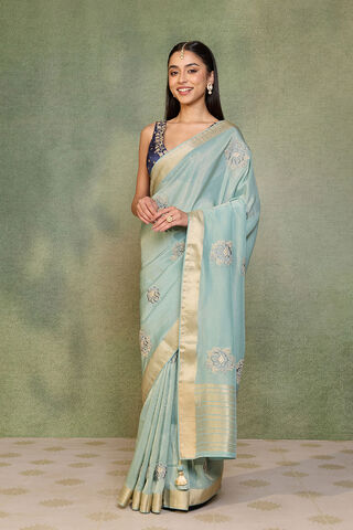 Light Blue   Viscose Tissue Embroidered Saree thumbnail image number null