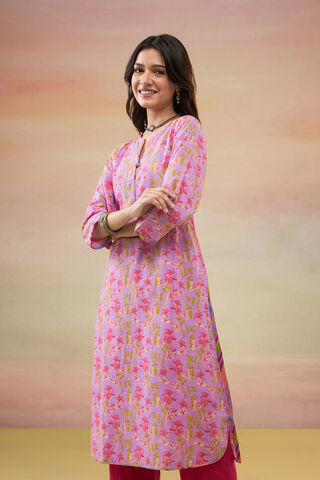 Light Violet Pure Cotton Screen Printed  Kurta thumbnail image number null