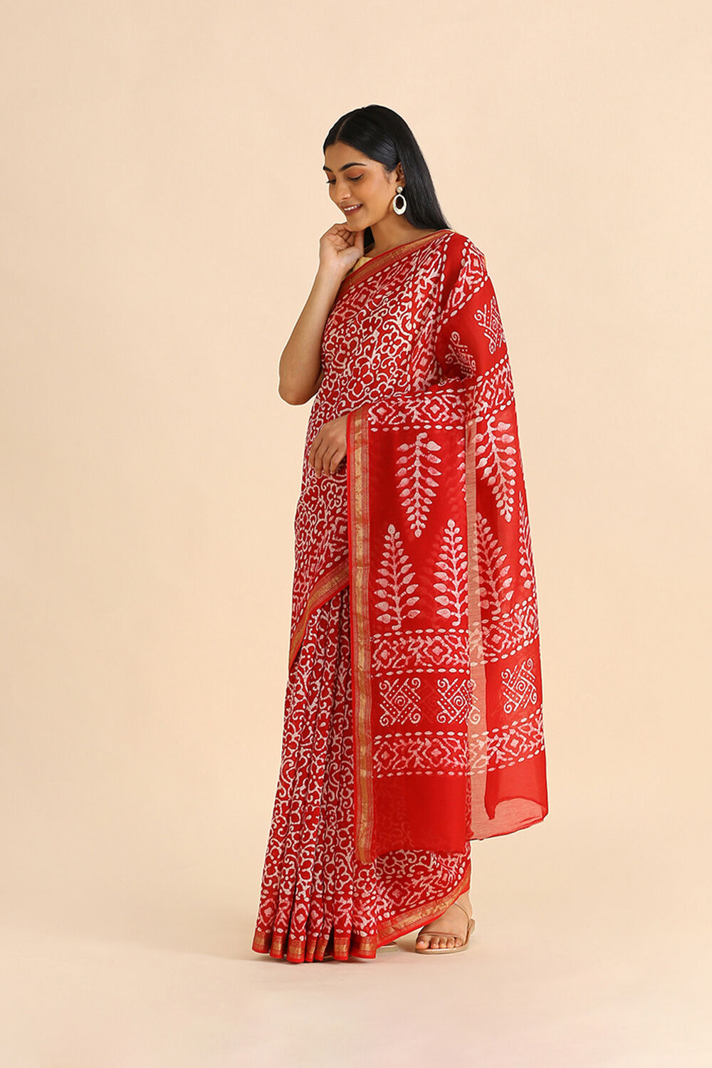 Red Batik Pure Silk Cotton Saree image number null