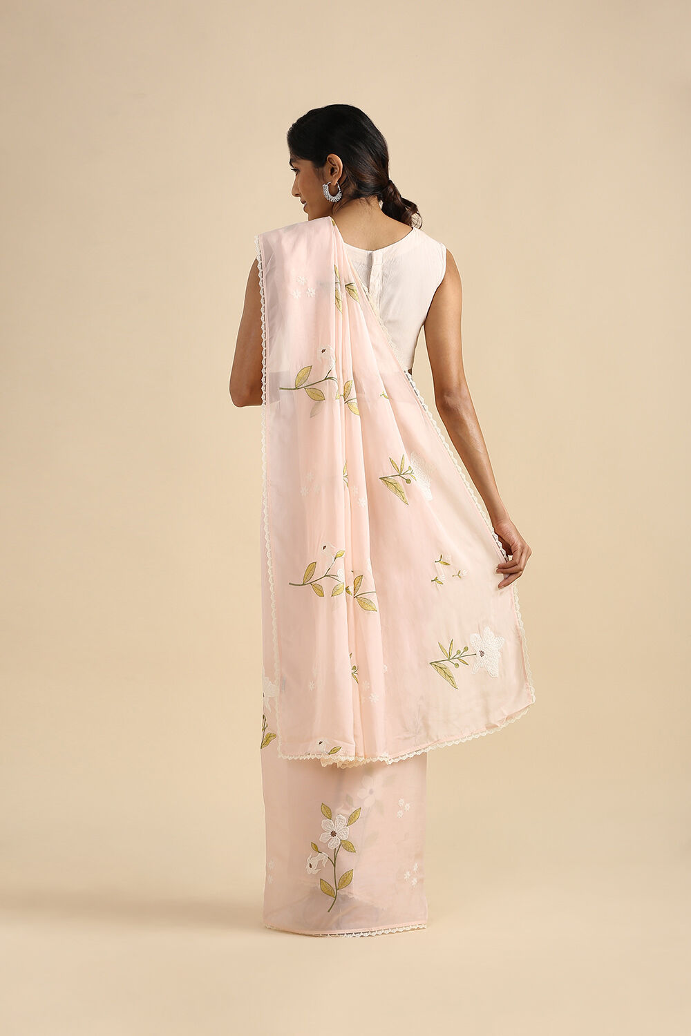 Light Pure Pink Viscose Embroidered Saree image number null