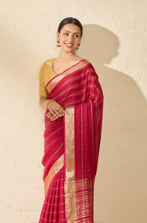 Red Contemporary Viscose Woven Saree