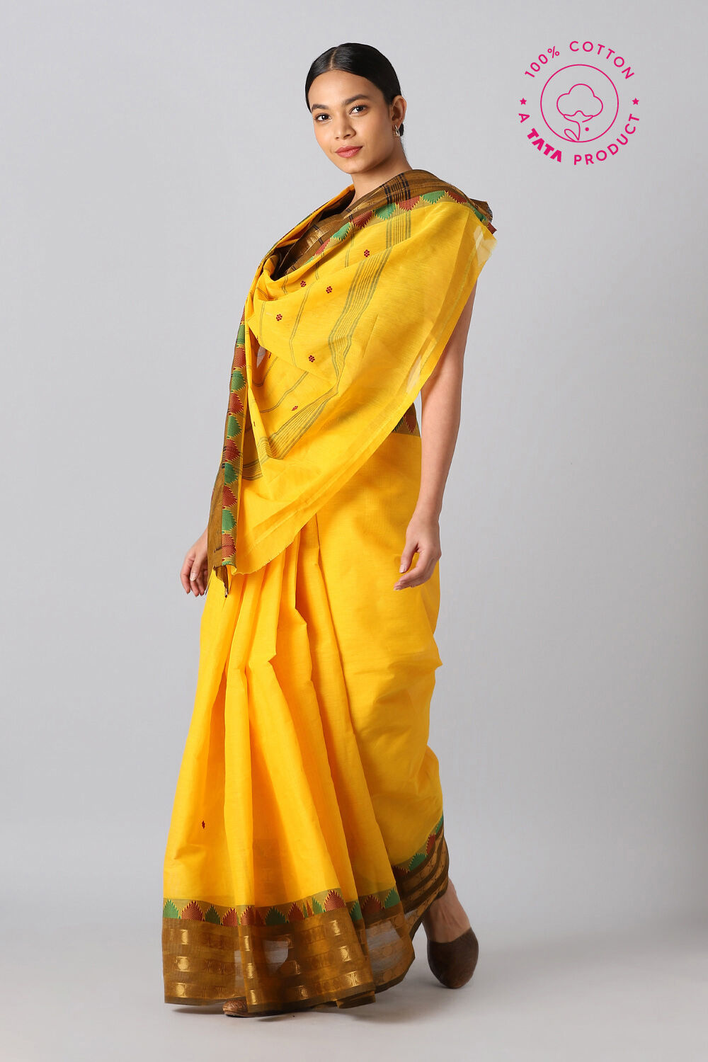 Yellow Pure Cotton South Saree image number null
