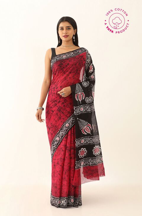 Red Pure Cotton Batik Saree