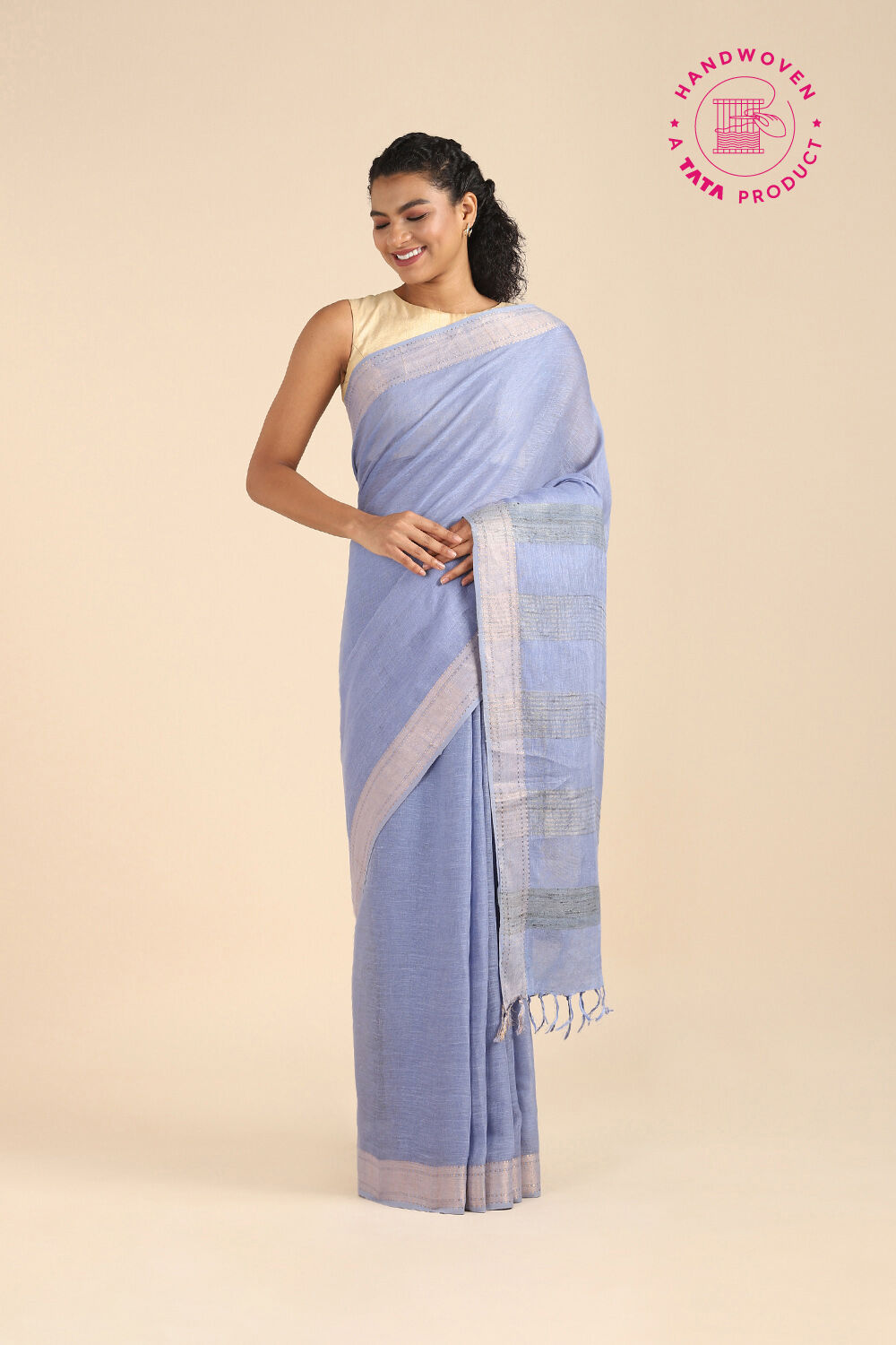 Blue Pure Cotton Linen Bhagalpuri Saree image number null